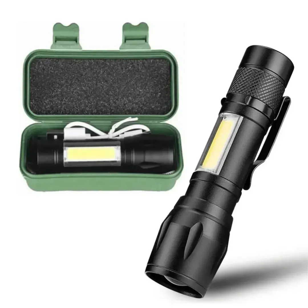 Mini Linterna Táctica Doble LED Recargable con Zoom